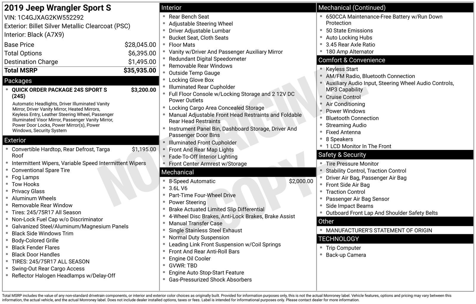 2019 Jeep Wrangler Sport S 4x4