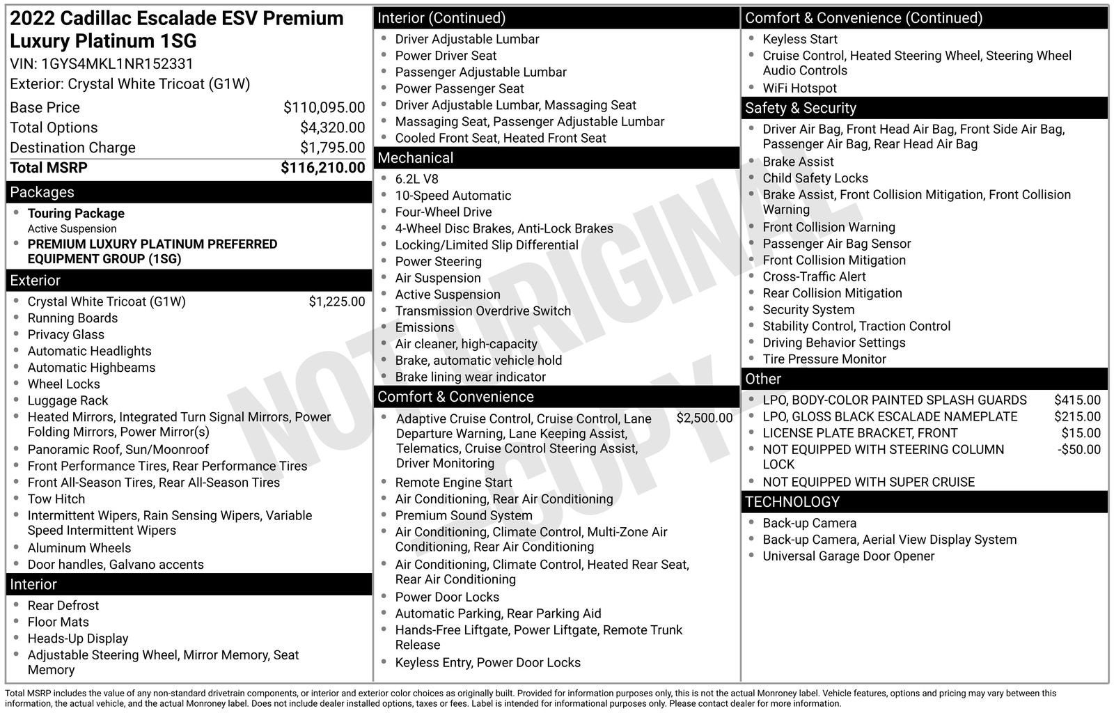 2022 Cadillac Escalade ESV Premium Luxury Platinum