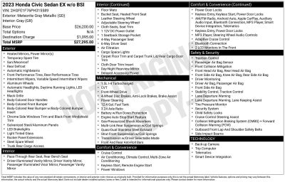 2023 Honda Civic Sedan EX w/o BSI