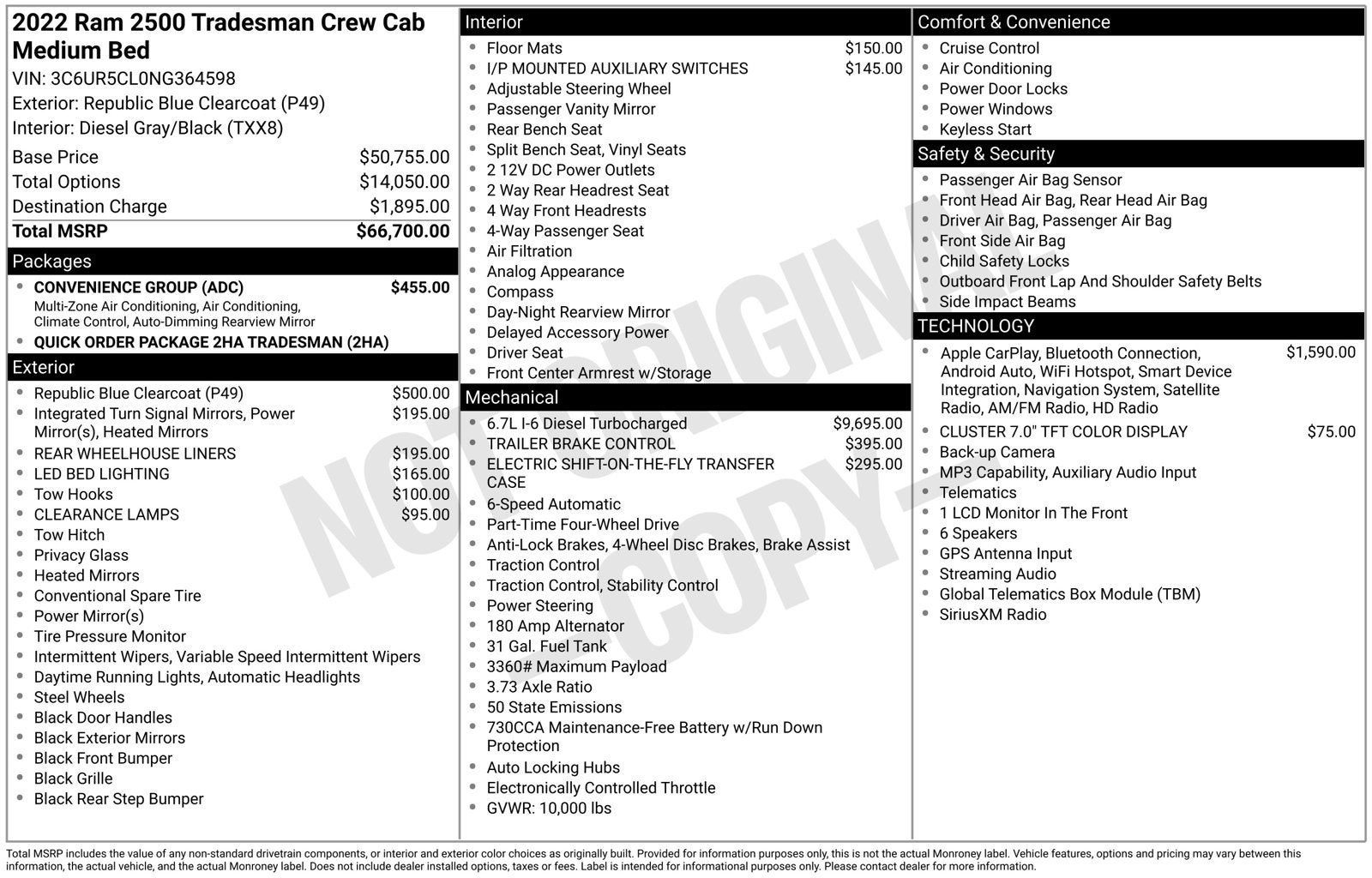2022 RAM 2500 Tradesman Crew Cab 4x4 6'4" Box