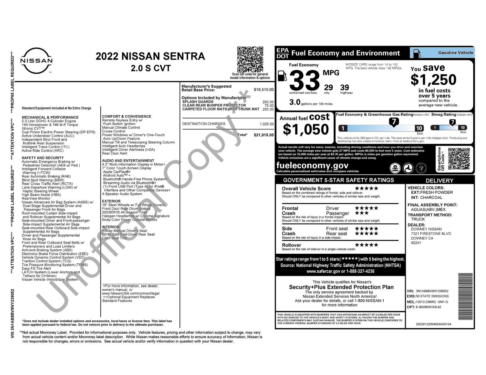 2022 Nissan Sentra S Xtronic CVT